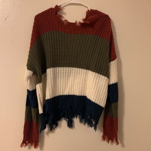 Color Block Distressed Sweater - Picture 2 of 2